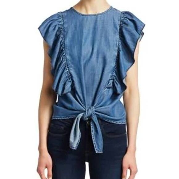 Frame Blue Ruffle Blouse Size Medium - Picture 10 of 16